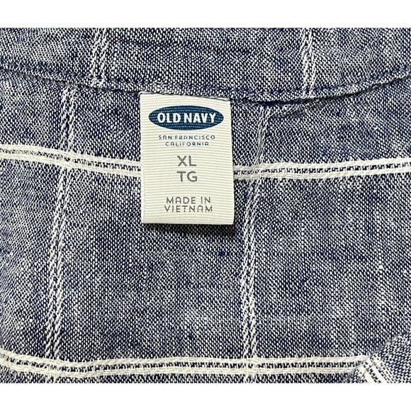 Old Navy Cap Sleeve Blouse Blue White Linen Blend XL Extra Large Ruffle - Picture 4 of 6